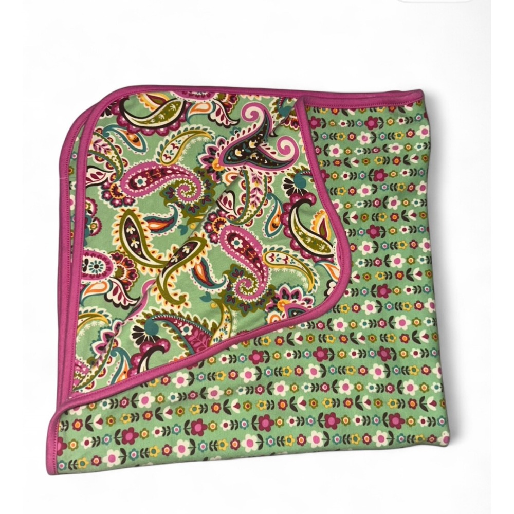 Vera Bradley Baby‎ Reversible Cotton Blanket Green Paisley Floral Pink Swaddle